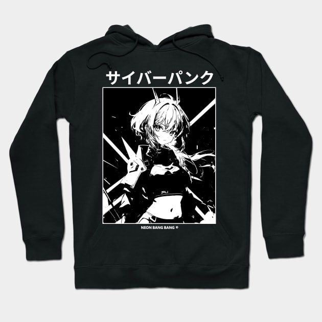 Cyberpunk Girl Manga Aesthetic Goth Grunge Black Hoodie by Neon Bang Bang